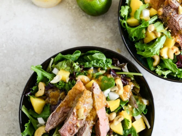 Grilled Flank Steak atop Thai Mango Salad