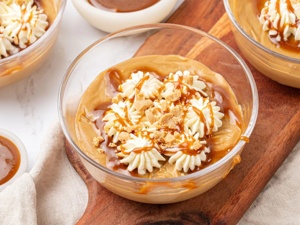 Butterscotch Pudding Topped with Candied Bacon