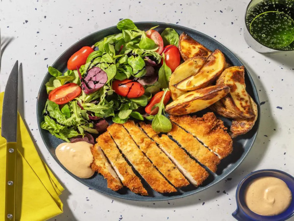 Chicken Schnitzel served with Creamy Mango Sauce