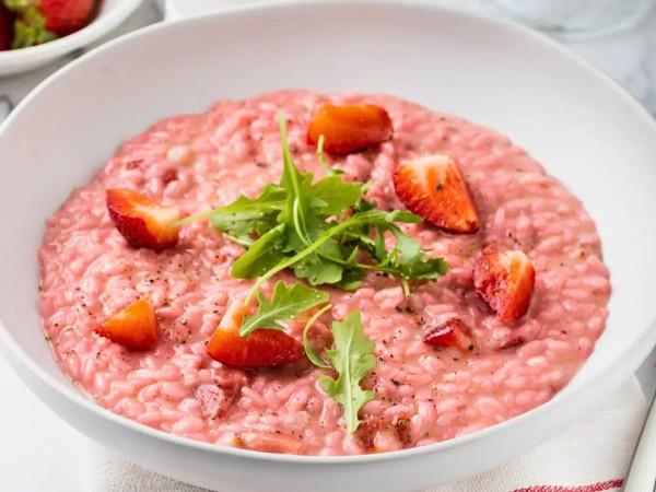 Springtime Risotto with Strawberries and Prosecco for Two