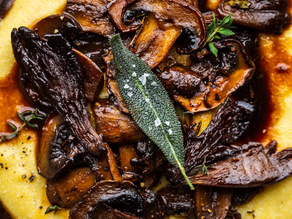 Balsamic Mushroom and Baked Polenta Dish