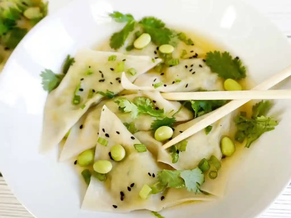 Edamame Dumplings Drizzled with Truffle Oil