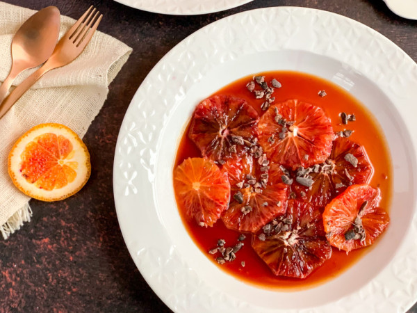 Blood Orange Salad Topped with Caramel Sauce