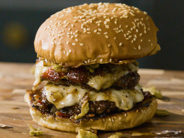 Grilled Bison Burgers Loaded with Bacon