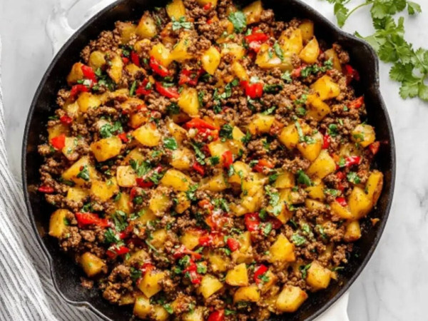 Ground Beef and Potato Skillet with a Mexican Twist