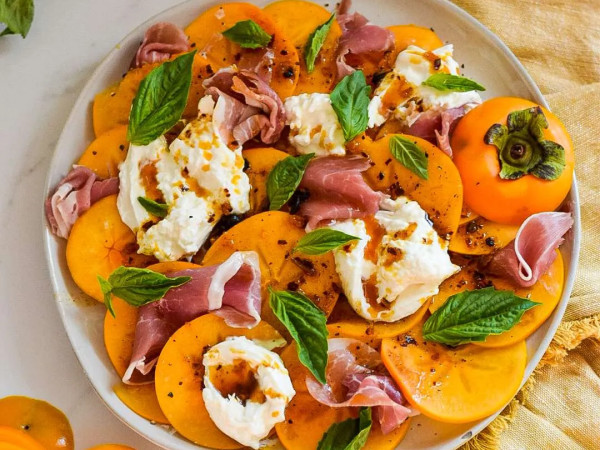 Caprese Salad with Fuyu Persimmons and Burrata