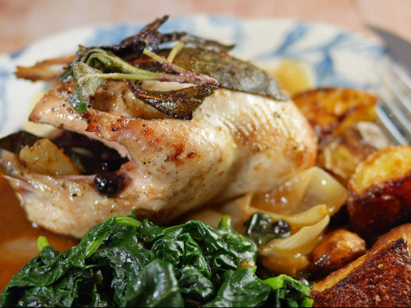 Partridge with Pancetta in a Rich Wine Sauce