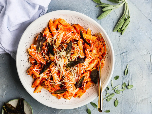 Pumpkin and Sausage Pasta with a Cheesy Twist