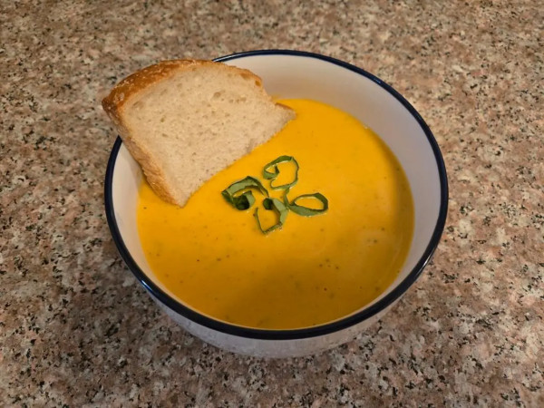 Goat Cheese Topped Pumpkin and Pear Bisque