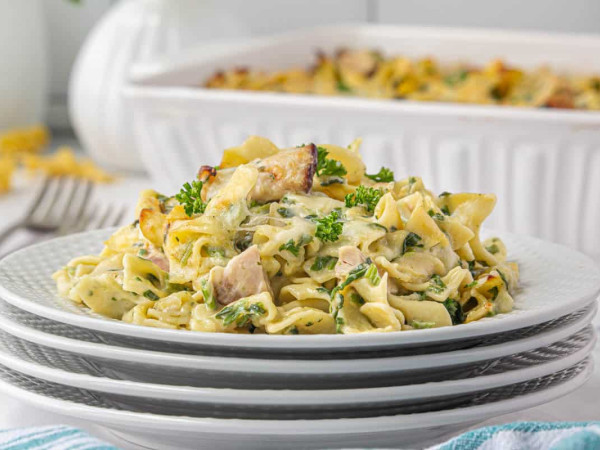 Spring Pea and Smoked Turkey Fettuccine Dish