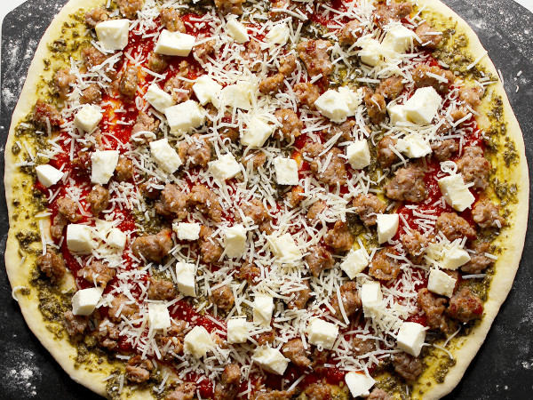 Pesto Margherita Pizza with Sausage