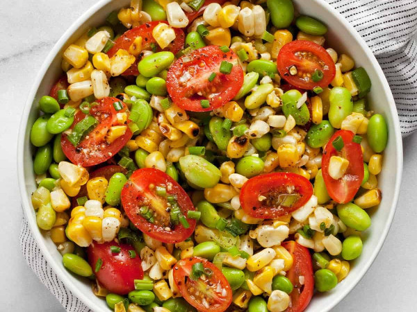 Corn and Edamame Salad with Grilled Succotash