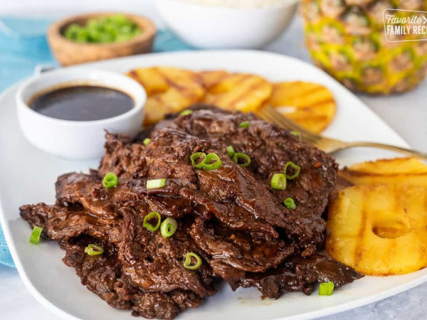 Teriyaki-Glazed Beef Tongue Served with Pineapple