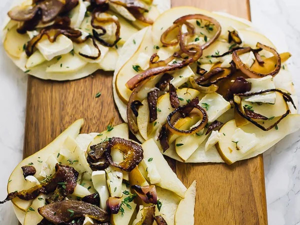 Brie Quesadillas with Pear and Sweet Caramelized Onions