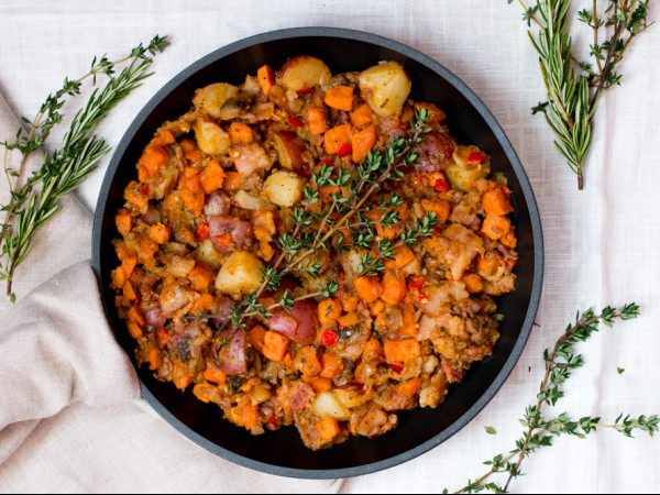 Sweet and Savory Breakfast Hash with Apples and Rosemary