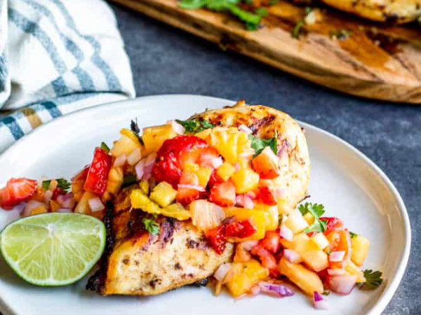 Grilled Chicken with Cilantro-Lime Marinade and Strawberry Salsa