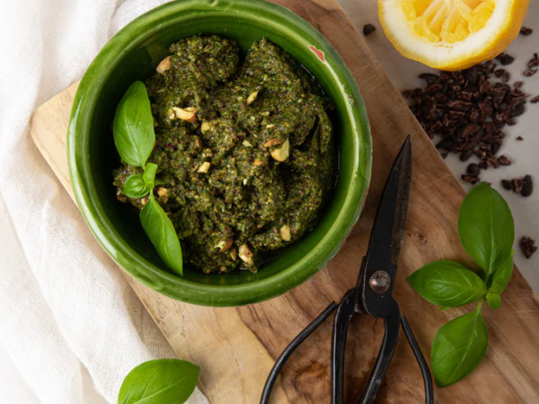 Pesto with Cacao Nibs