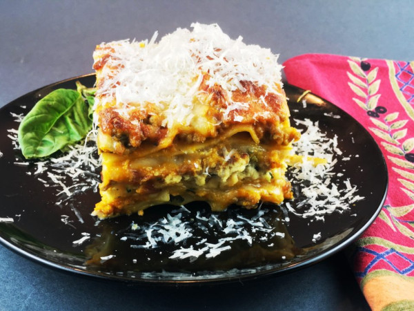 Pumpkin, Collard Greens, and Smoked Sausage Lasagna