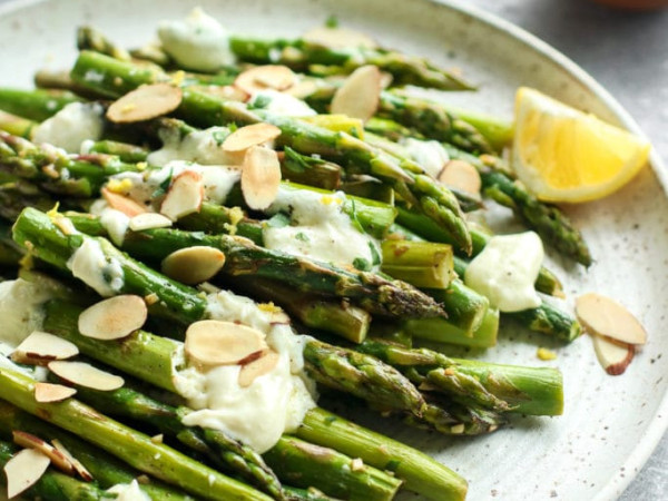Asparagus Roasted with Lemon and Goat Cheese