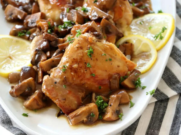 Lemon Chicken Thighs with a Savory Mushroom Sauce