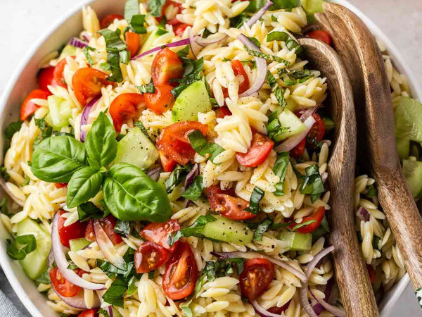 Cucumber and Tomato Orzo with Feta