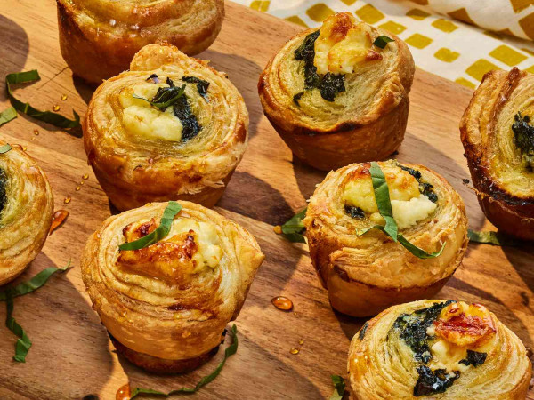 Pastry Roll Filled with Brussels Sprouts and Feta