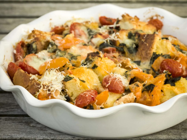 Tomato-Basil Bread Pudding Delight