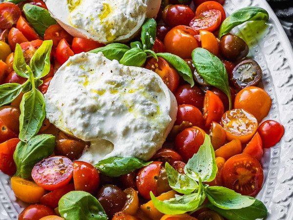 Caprese Salad Topped with Burrata