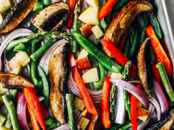 Broiled Portobello Caps with Stir-Fried Vegetables