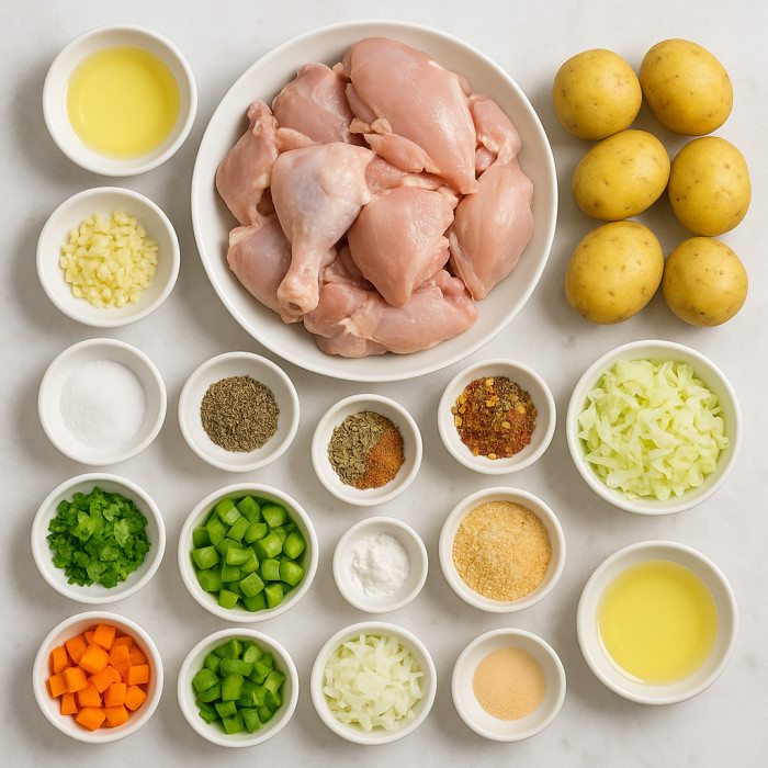 Potato and chicken dish ingredients