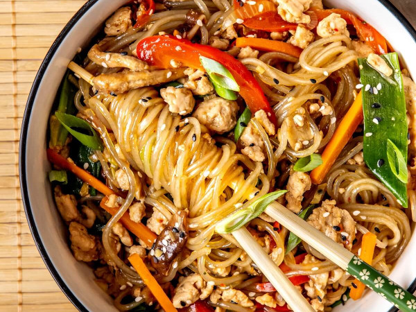 Chicken and Veggie Stir-Fry with Glass Noodles