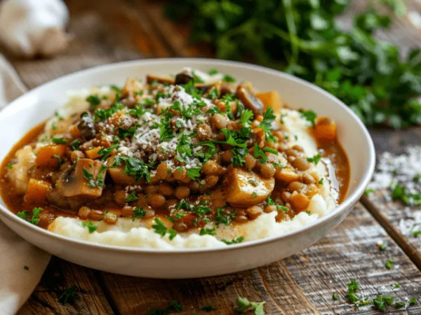 Hearty Mushroom, Lentil, and Potato Soup