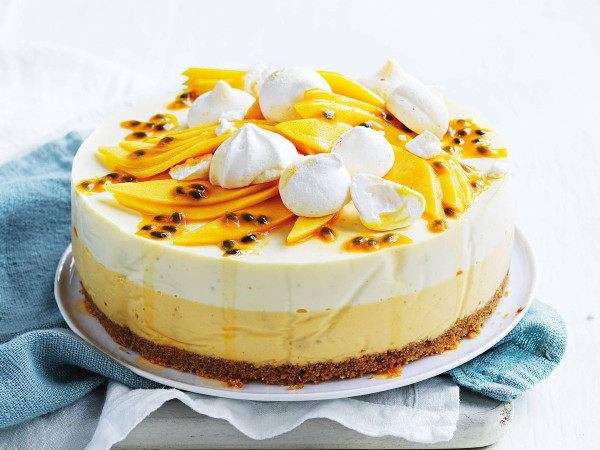 Easy No-Bake Passion Fruit and Mango Cheesecake