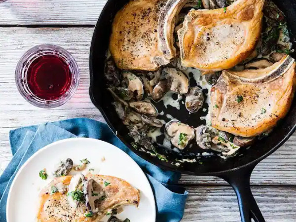 Pork Chops with Mushroom Cream Sauce and Jasmine Rice by Nikki