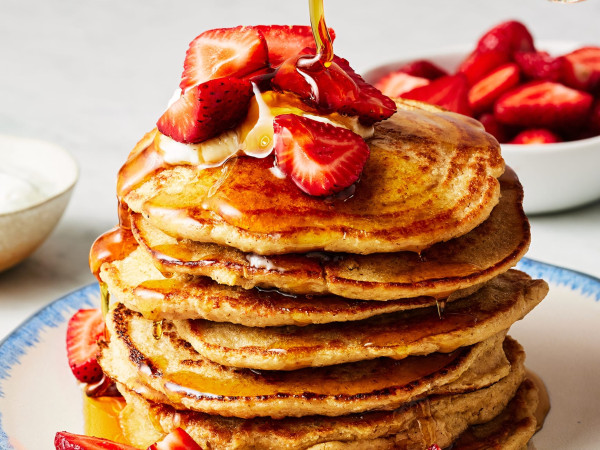 Oat Pancakes Drizzled with Apple Maple Sauce