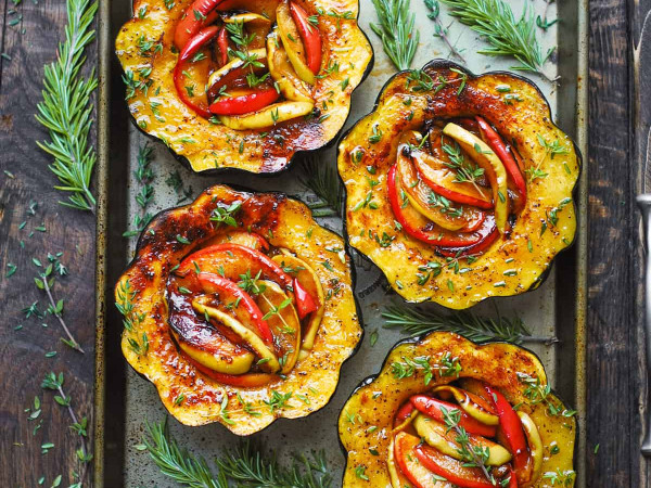 Acorn Squash Baked with a Delicious Apple Filling