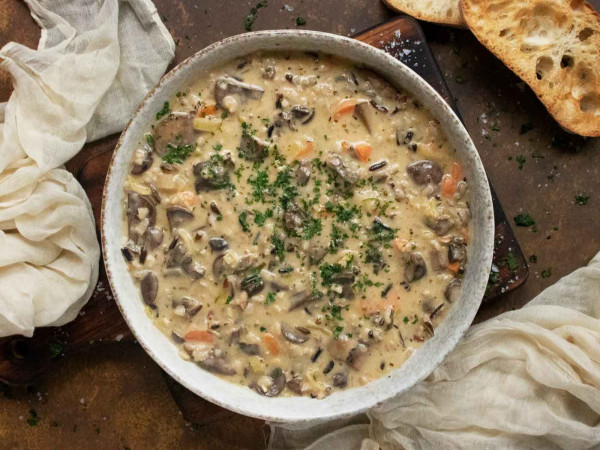 Savory Cremini Mushroom Rice Soup
