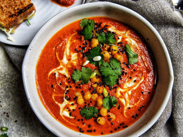 Creamy Tomato and Orzo Soup with Gorgonzola