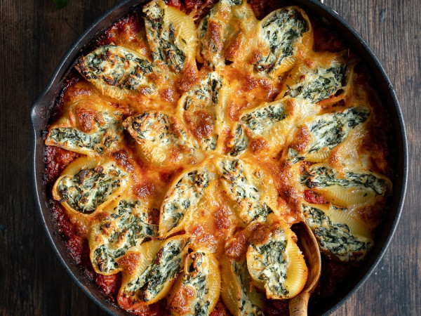 Oversized Shells Packed with Spinach and Corn