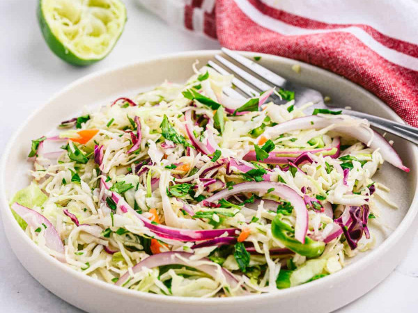 Vegetarian Taco Slaw Drizzled with Creamy Cilantro-Lime Dressing