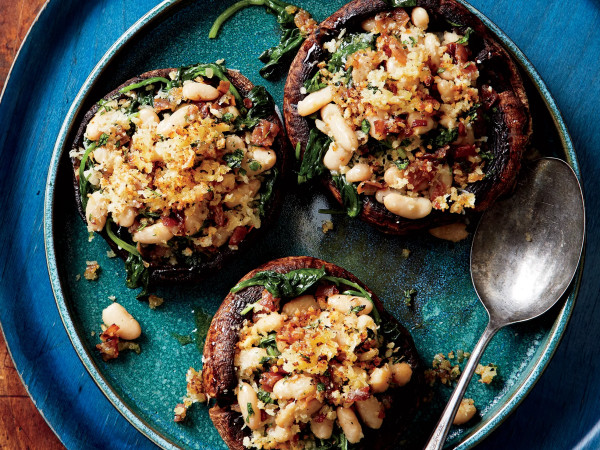 Chargrilled Portobello Mushrooms with Creamy Cannellini Bean Mash and Harissa