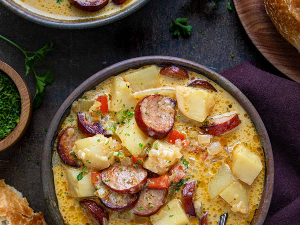Andouille Sausage Soup with Sweet Potatoes and Corn