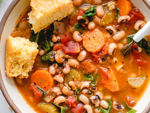 Savory Sweet Potato and Black-Eyed Pea Soup with a Kick