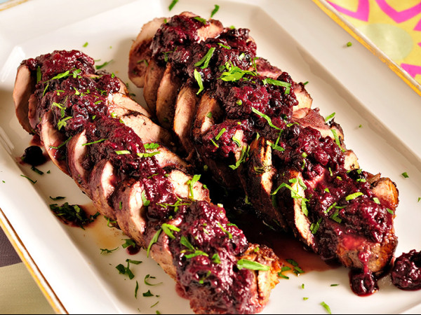 Blackberry Sauce Over Grilled Pork Tenderloin