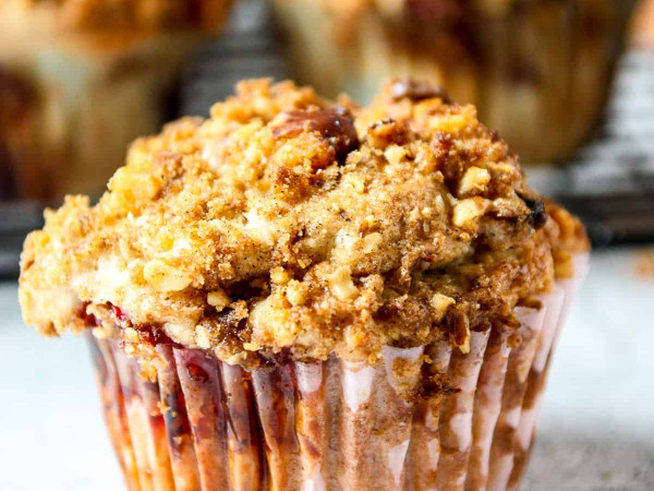 Cinnamon Streusel Muffins Made with Vegan Rhubarb