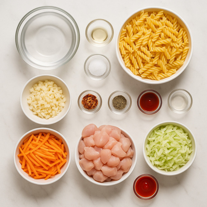 Yummy Chicken Noodle Meal ingredients