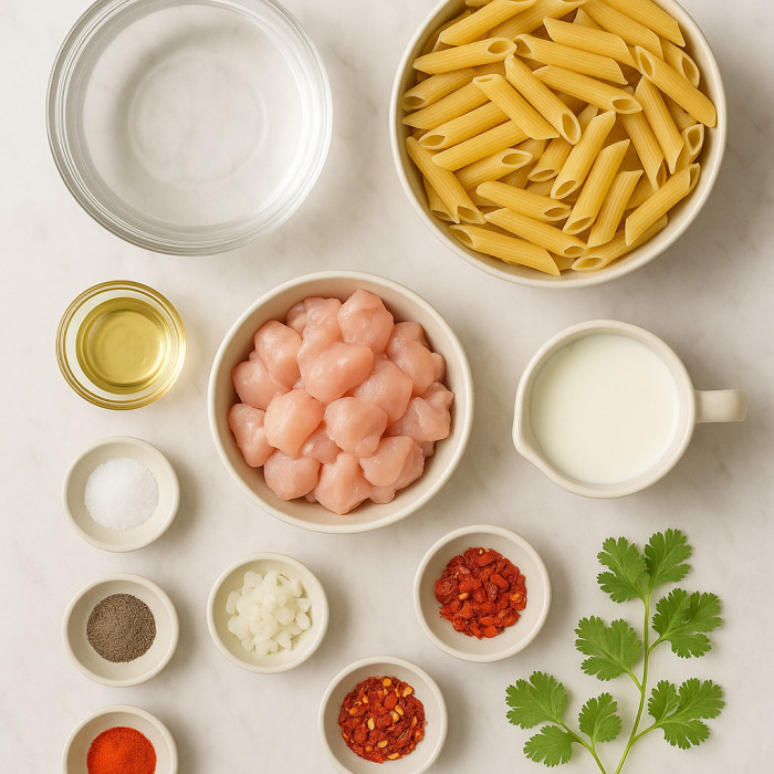 Pasta tossed in a luscious white sauce ingredients