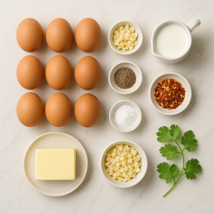 Eggs with garlic flavor ingredients