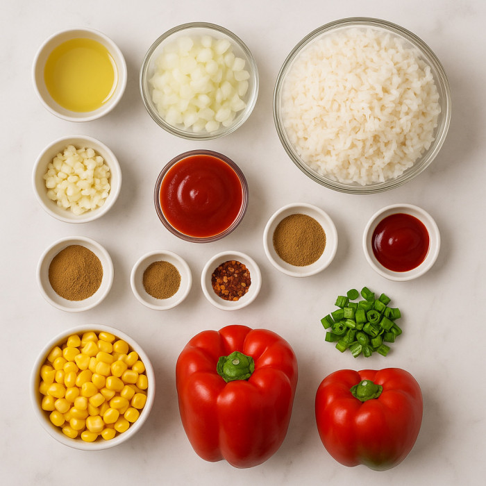 Traditional Mexican rice dish ingredients